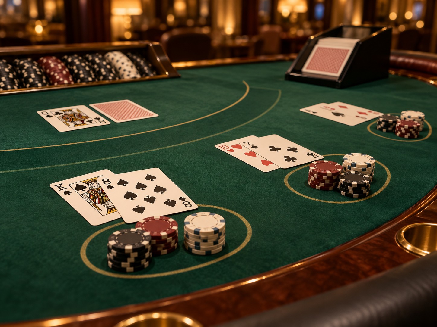 Stół do blackjacka z kartami i żetonami w Brughoven