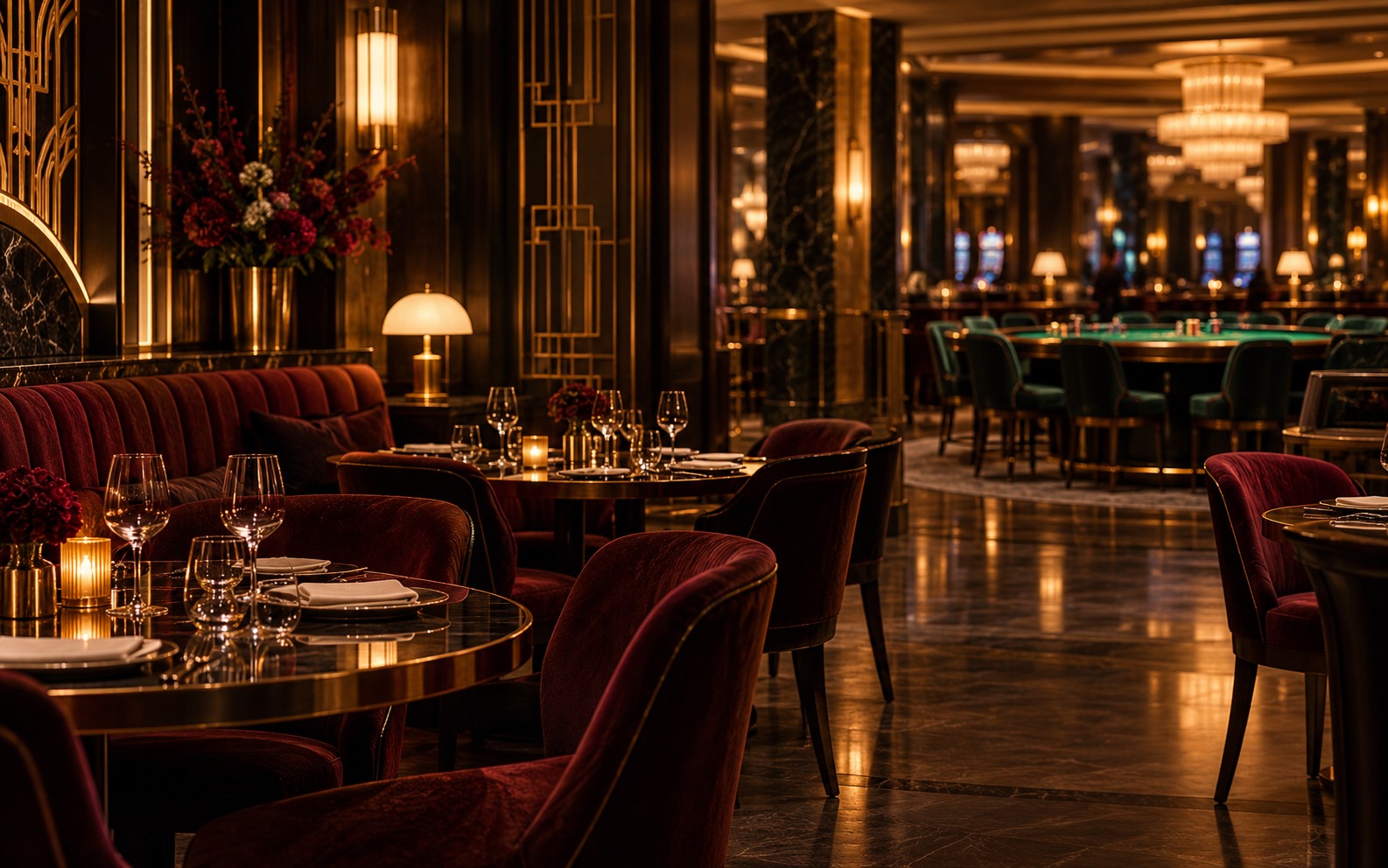 Elegancka restauracja Brughoven z widokiem na stół do gry w tle