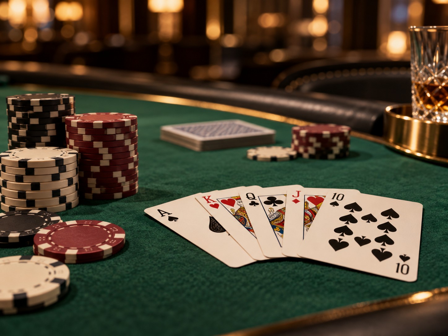 Stół pokerowy z kartami i żetonami w Brughoven